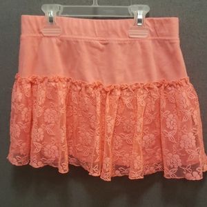 Girl's Peach Skater Skirt/Skort with Lace Overlay